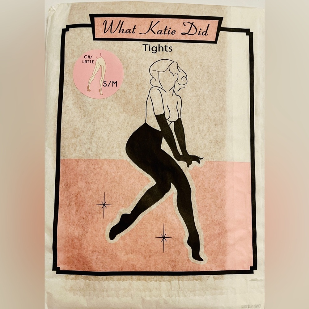 What Katie Did Champagne Tights with Latte Seam S/M. New In Package